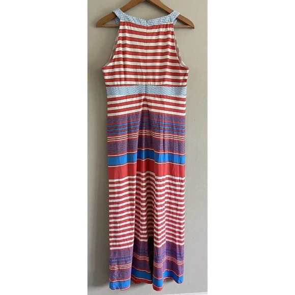 J.McLaughlin Maxi Dress Long Red Blue Cream Stripe Large L - Picture 3 of 6